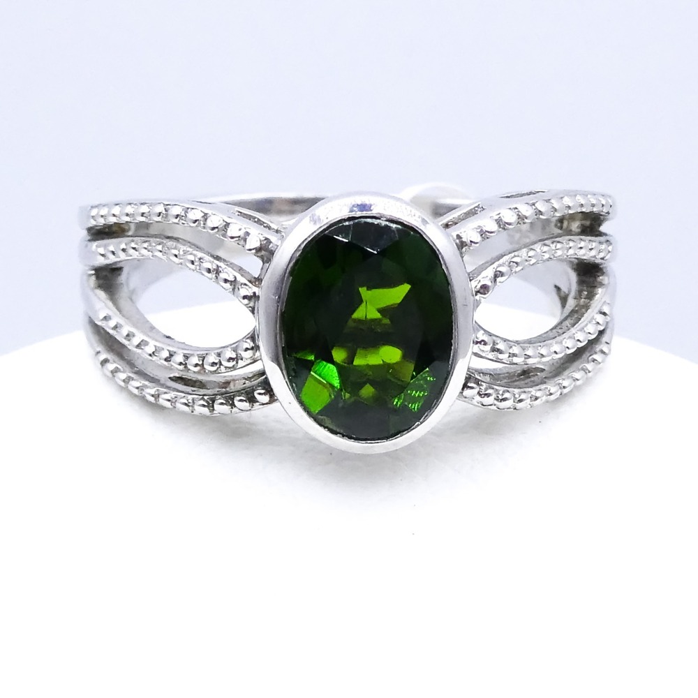 Chuck Clemency Chrome Diopside Solitaire Split-Shank Sterling Silver Sz 7 Ring